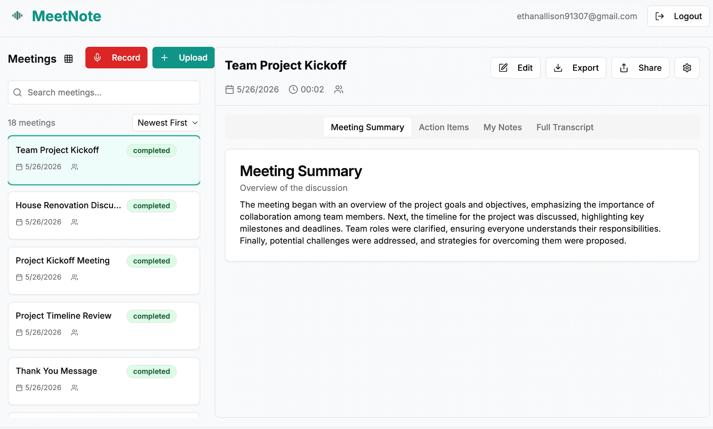 MeetNote โ meeting notes and action items